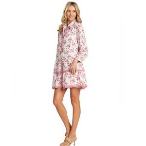 TRISH SCULLY Mini Dress Dropped Waist Button-Up White Pink Floral Women's Size 4